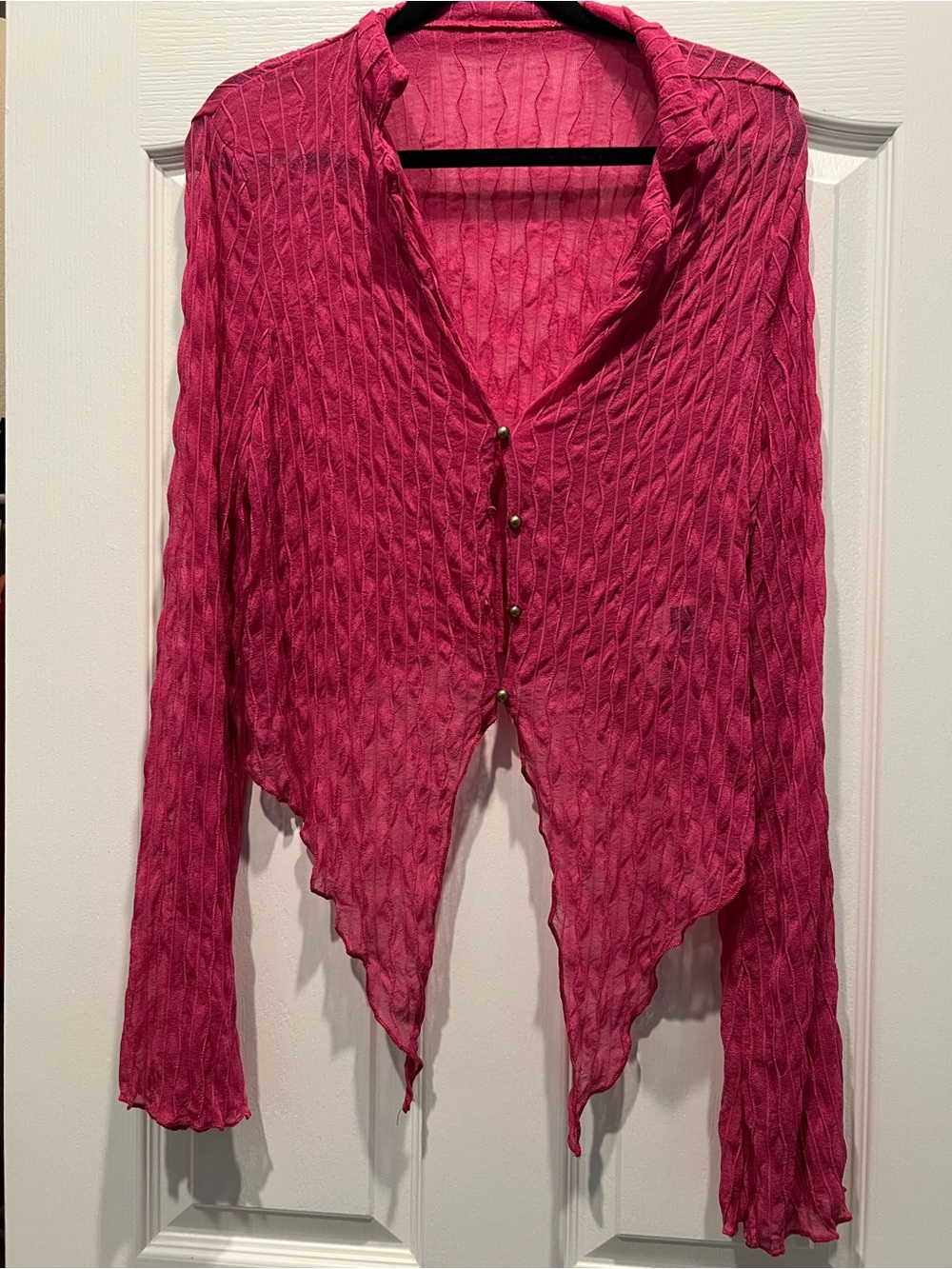 SHEIN Hot Pink Textured Button-Front Asymmetrical Cardigan